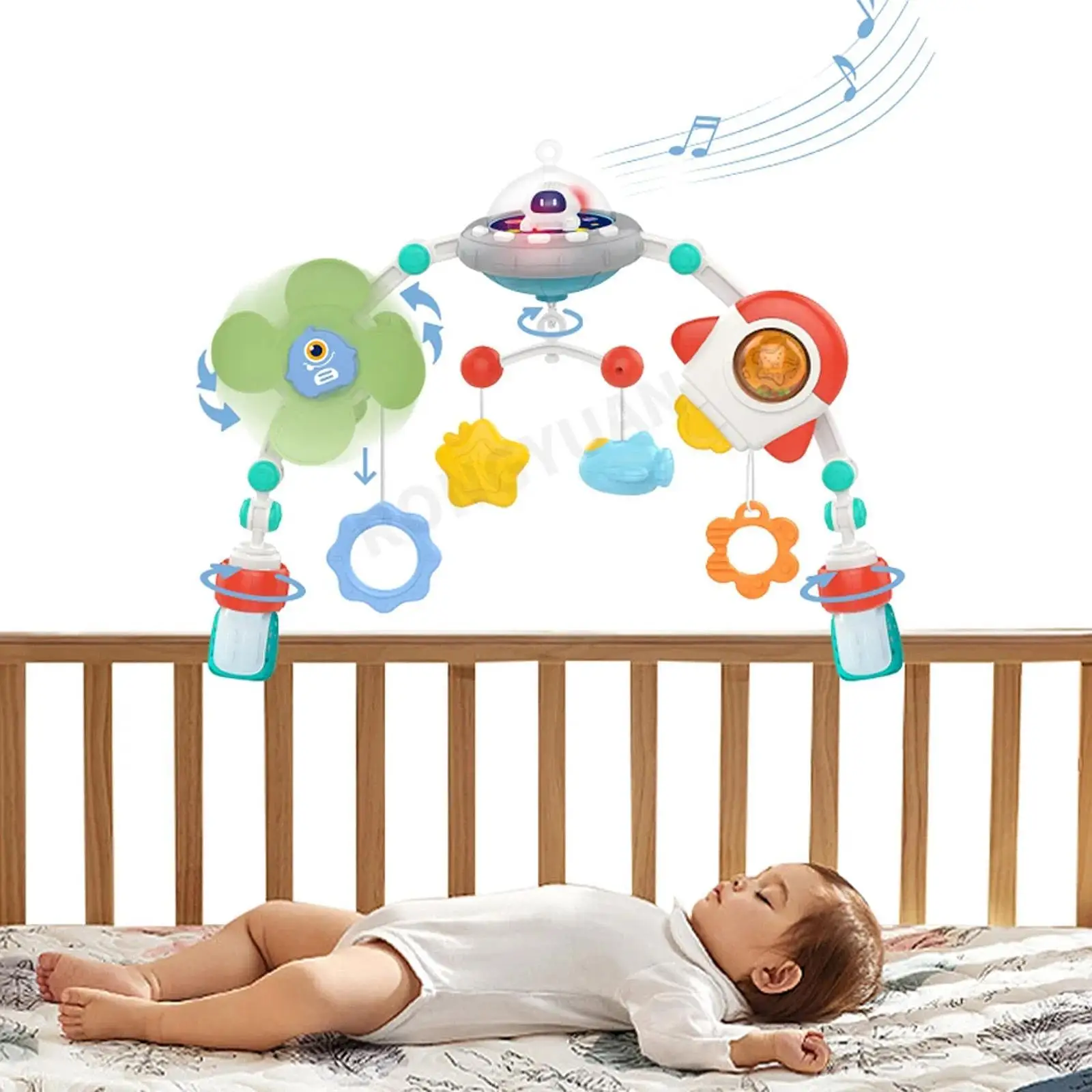 Culla per carrozzina con sonaglio giocattolo, sviluppo delle capacità motorie, giocattolo per culla ad arco per neonati, 0-24 mesi, sonno del bambino