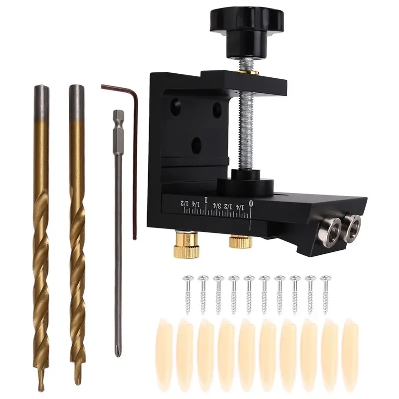 ABGH-Woodworking Jig Pocket Hole Jig Clamp Pocket Hole Jig Jig Pocket Hole System Hole Opener Tool For Wood Black