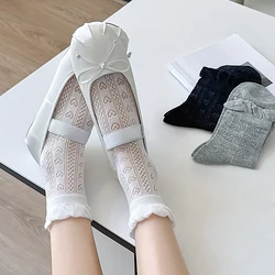 Women's Socks Cute New Simple Hollow Out Sweet Girls Thin Socks Summer Breathable Frilly Ruffle Crew Socks Female Solid Color