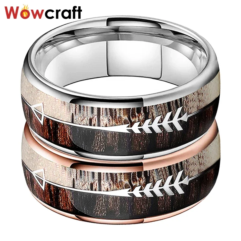 Tungsten Carbide Rings Deer Antler& Wood Arrow Inlay Wedding Bands Nice Designs Comfort Fit Jewelry