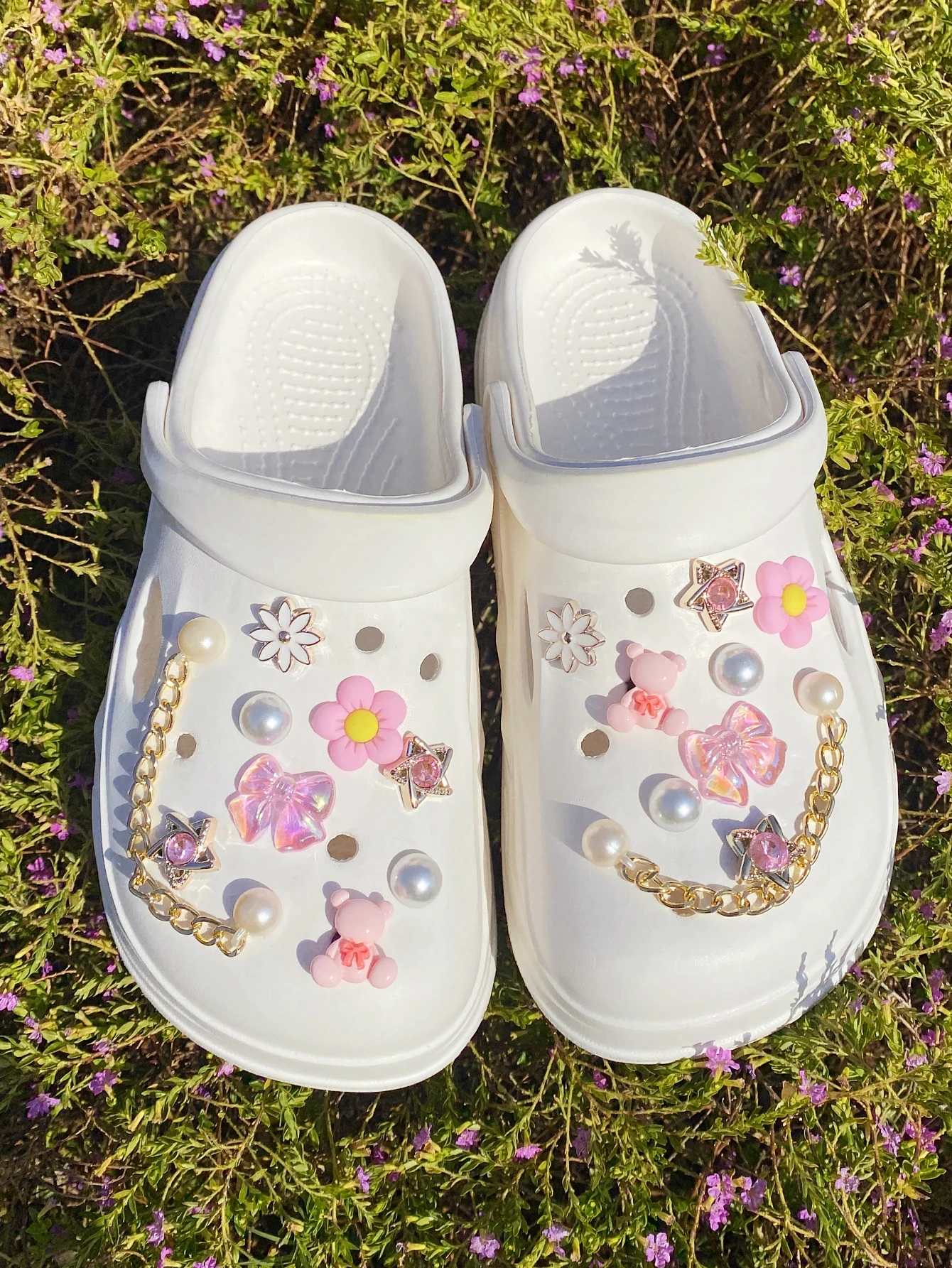 18 DIY accessories: Detachable bows, flowers, bears, five-pointed stars, chain shoe buckle DIY decorations, multi-functional sho