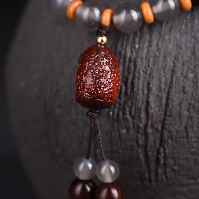 Indian Small Leaf Rosewood Double Wrap Mala Bracelet Agate Invisible Buddha Pendant Prayer Beads Wenwan Jewelry For Men Women