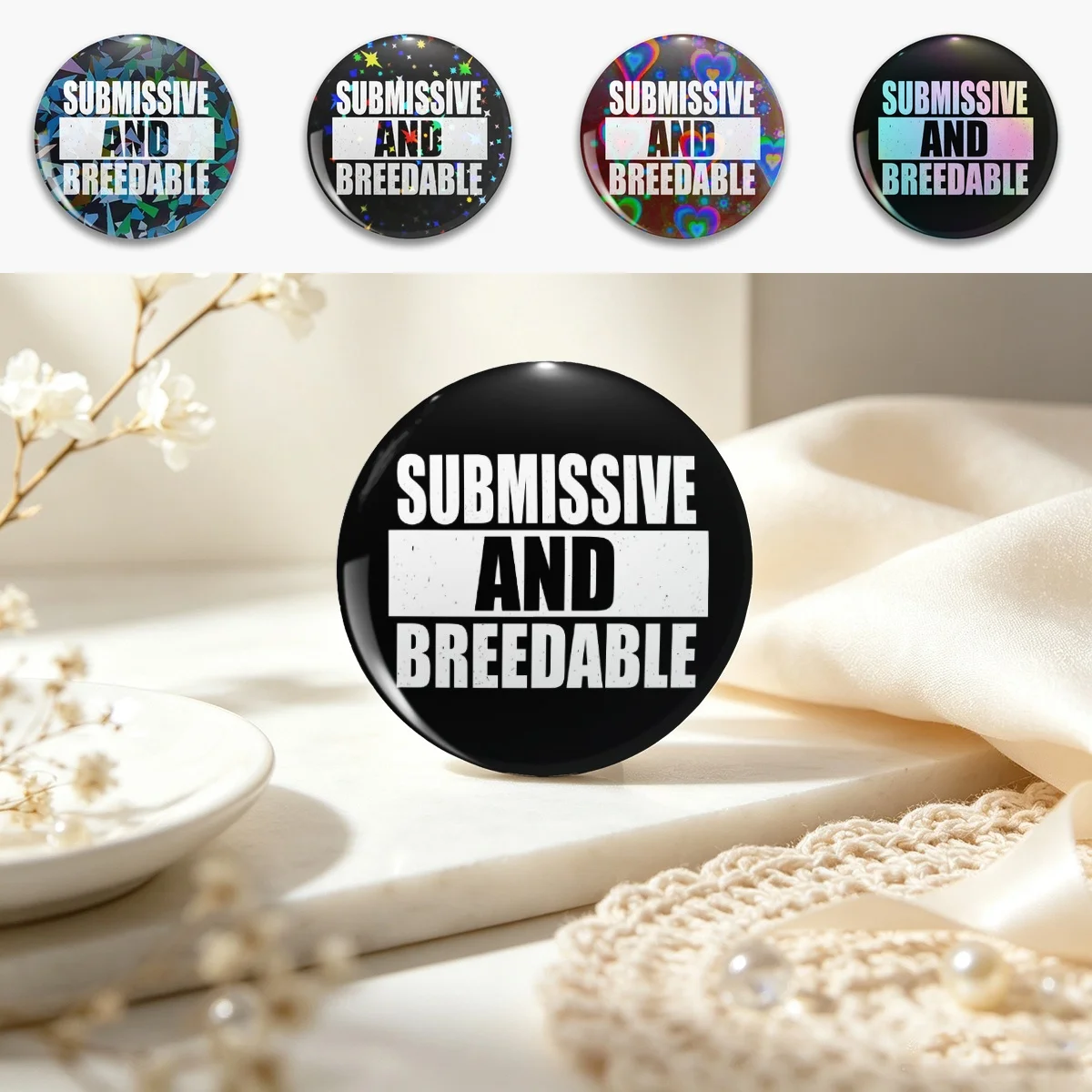 Submissive and Breedable Pin Holographic Star Heart Pin Brooches Laminated Button Fashion Accessory