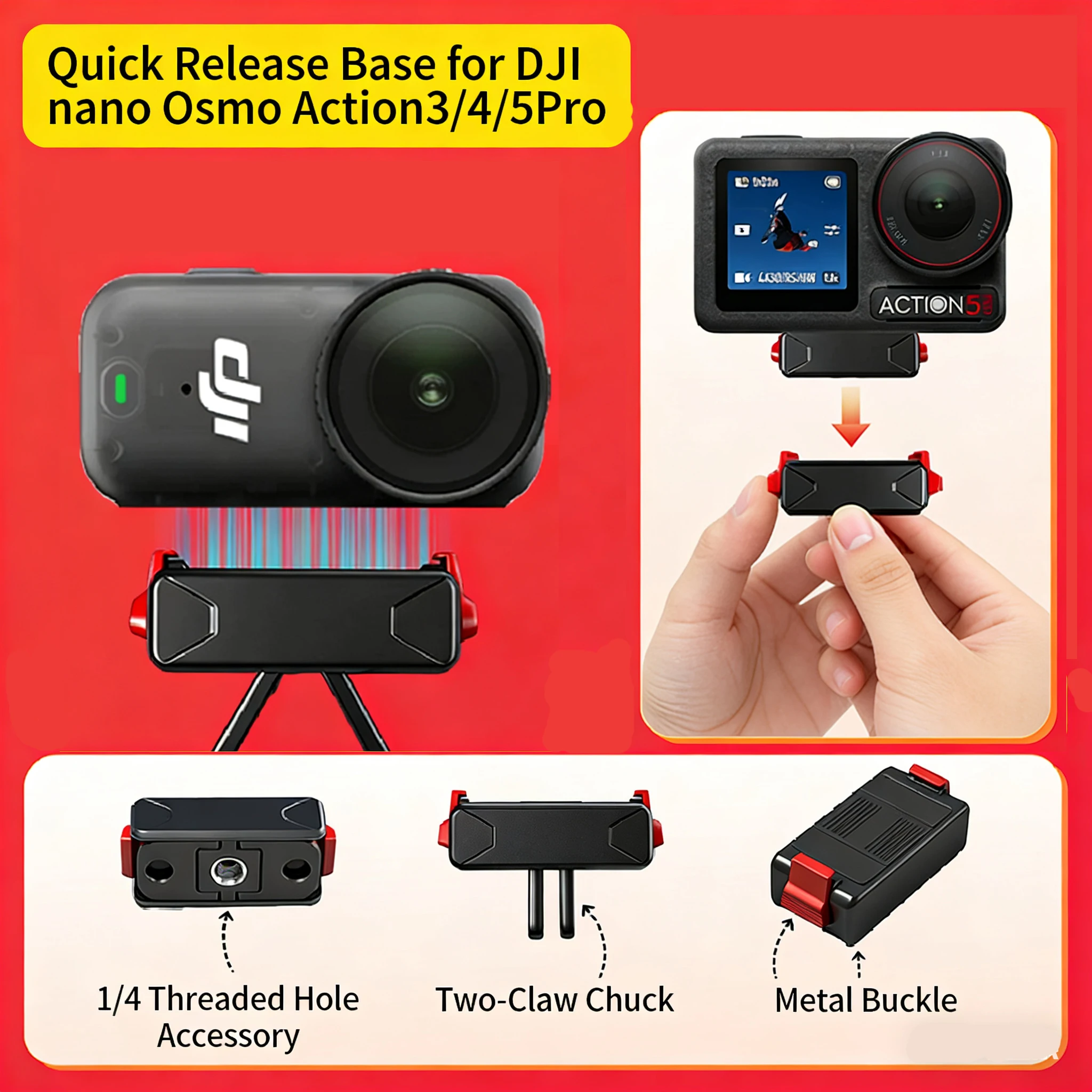 

For DJI Osmo Nano Magnetic Quick Release Adapter Base Camera Mount Bracket For DJI Action 5 pro/4/3 Action Camera Accessories