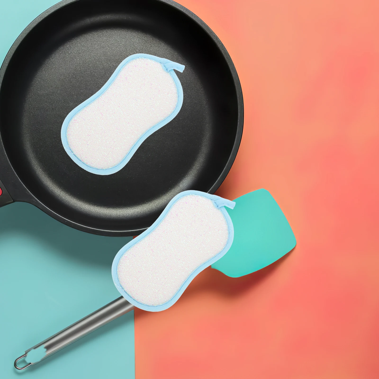 

6pcs Dishwashing Sponge Blue Double Sided Kitchen Scrub Wok Cleaning Multi-Function Household Reusable Compact Bath Sink