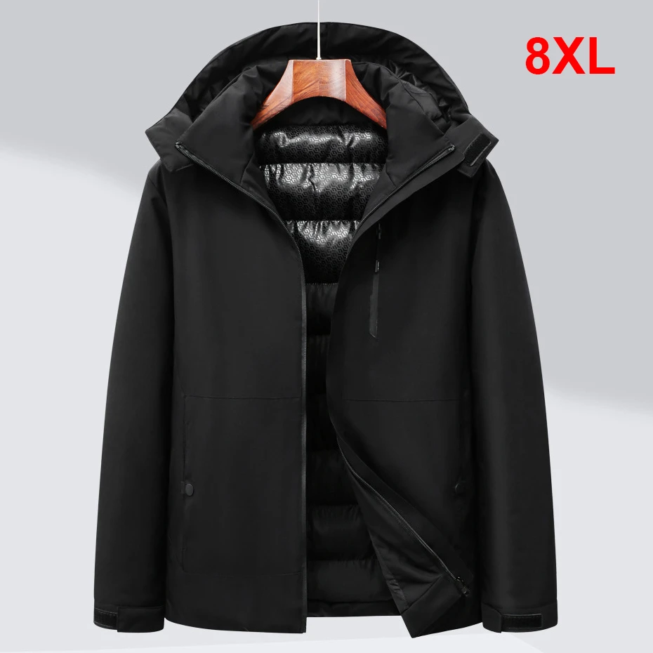 

Winter Thick Jacket Men Parkas Plus Size 8XL Fashion Casual Solid Color Hooded Parkas Male Thick Jacket Coat Big Size 8XL