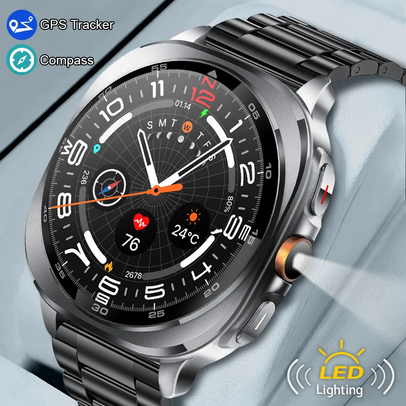 

LIGE Military GPS Smart Watches Men AMOLED Bluetooth Call 3ATM Waterproof Flashlight Compass Altitude Health Outdoor Smartwatch