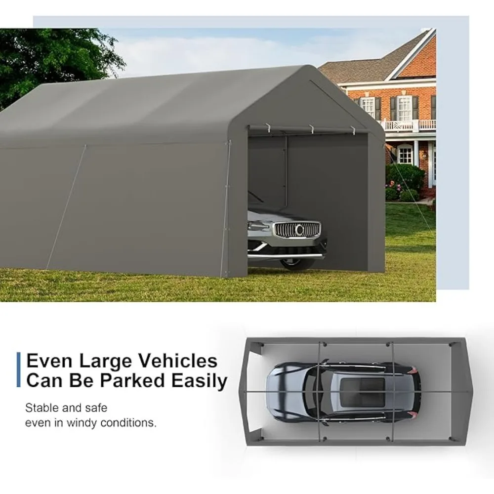 Carport 10x20 Car Ports Heavy Duty Carports Portable Garage Car Canopy Tent Outdoor Car Shelter (Grey) Gazebos