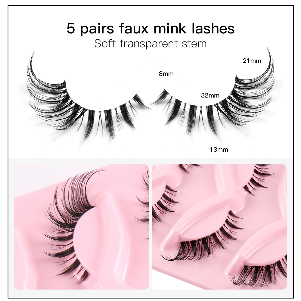 5 Paar Wimpern Manga Wimpern 3d klare Band Wimpern natürlichen Look wispy Nerz Wimpern flauschige Katze Wimpern einzelne Wimpern