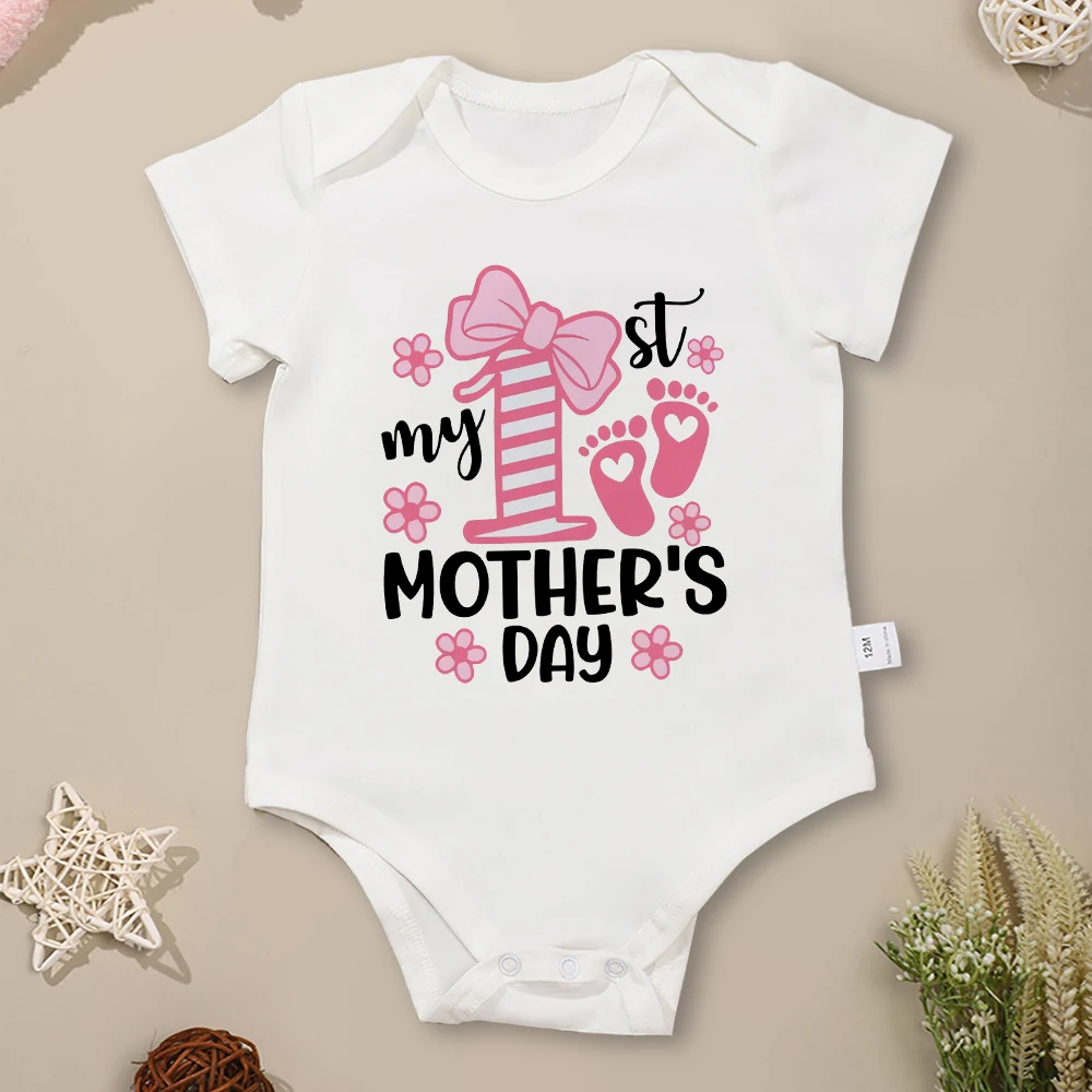 Sweet Cute Baby Girl Clothes Aesthetic Onesie “My 1st Mother's Day” Print Cotton Gift Toddler Outfits Summer Casual Breathable