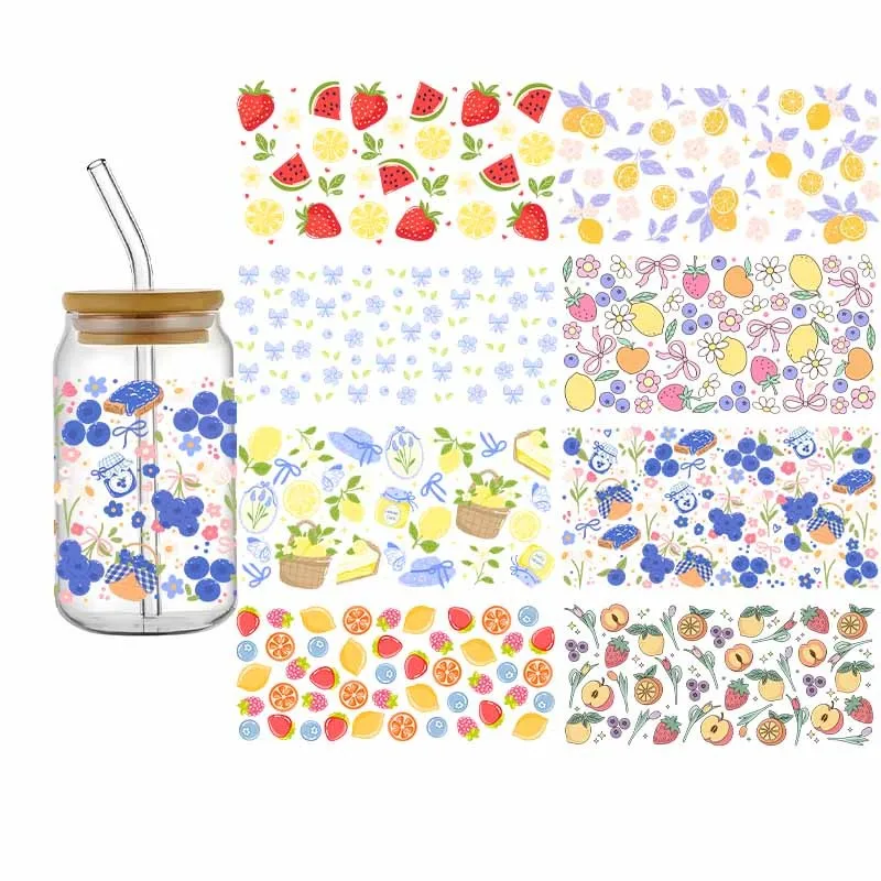 3D Fruits Catoon UV DTF Wraps Cup 16oz Summer Theme Transfer Sticker Hot Sale Durable Waterproof Decals Fashion Design