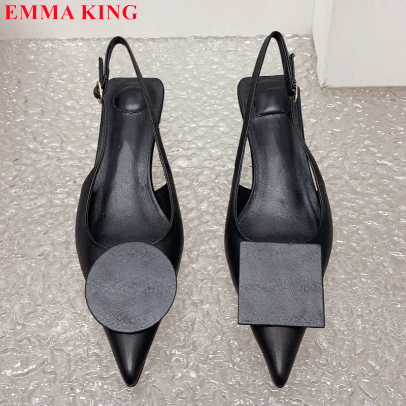 2024 Elegant Asymmetric Brand Design Ladies Pumps Fashion Women Pointed Toe Slingback Sandals Shallow Slip On Party Shoes Woman