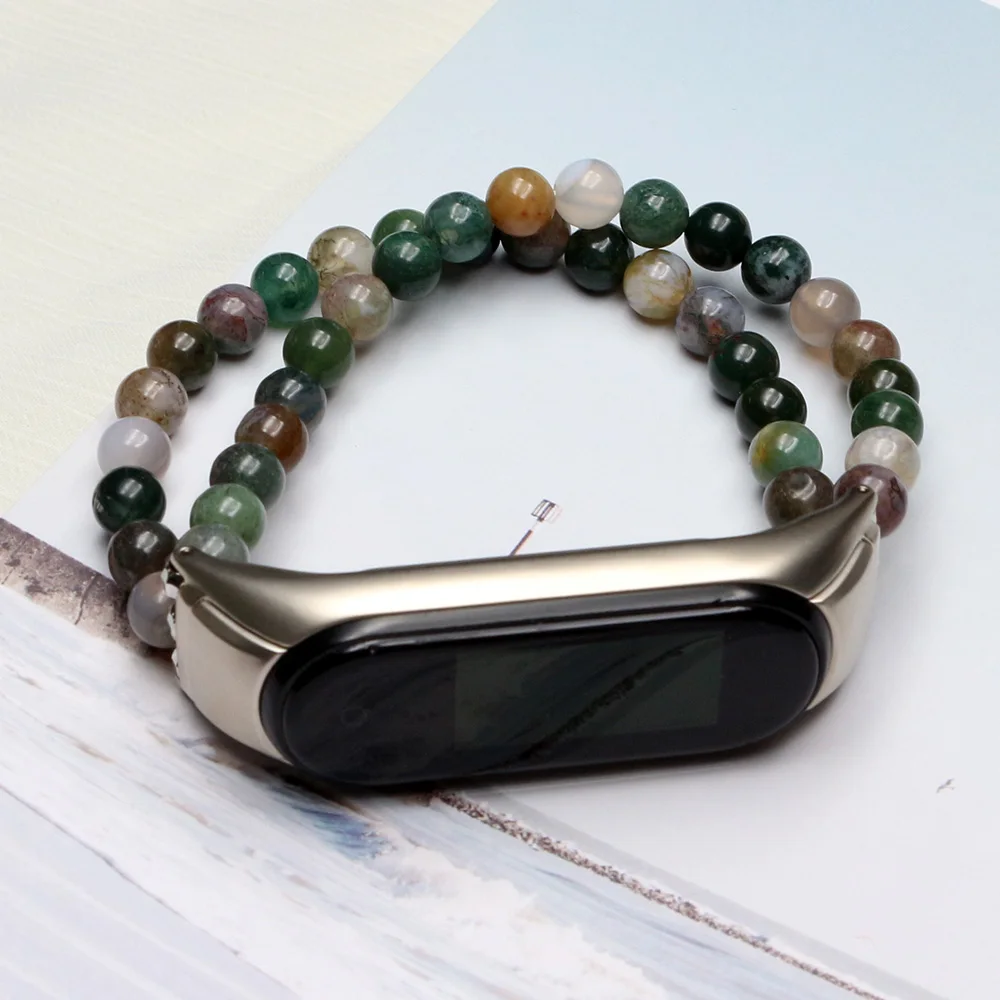 Women Men Bracelet for Xiaomi Mi Band 8 Smart Wrist Band Strap Natural Stone Beaded Dressy Wristband Accessories