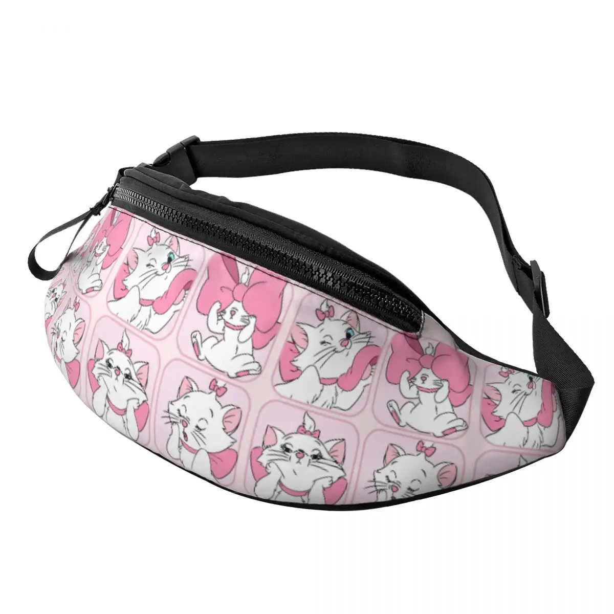 Custom Anime Fanny Pack Women Men Marie Cat Crossbody Waist Bag for Cycling Camping Phone Money Pouch