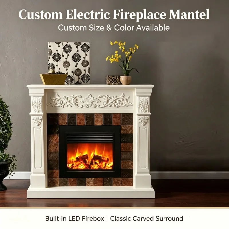 Built-In Electric Fireplace Insert Heater LED Multicolor Flame Remote Control Overheating Protection Hotel Use English Operation