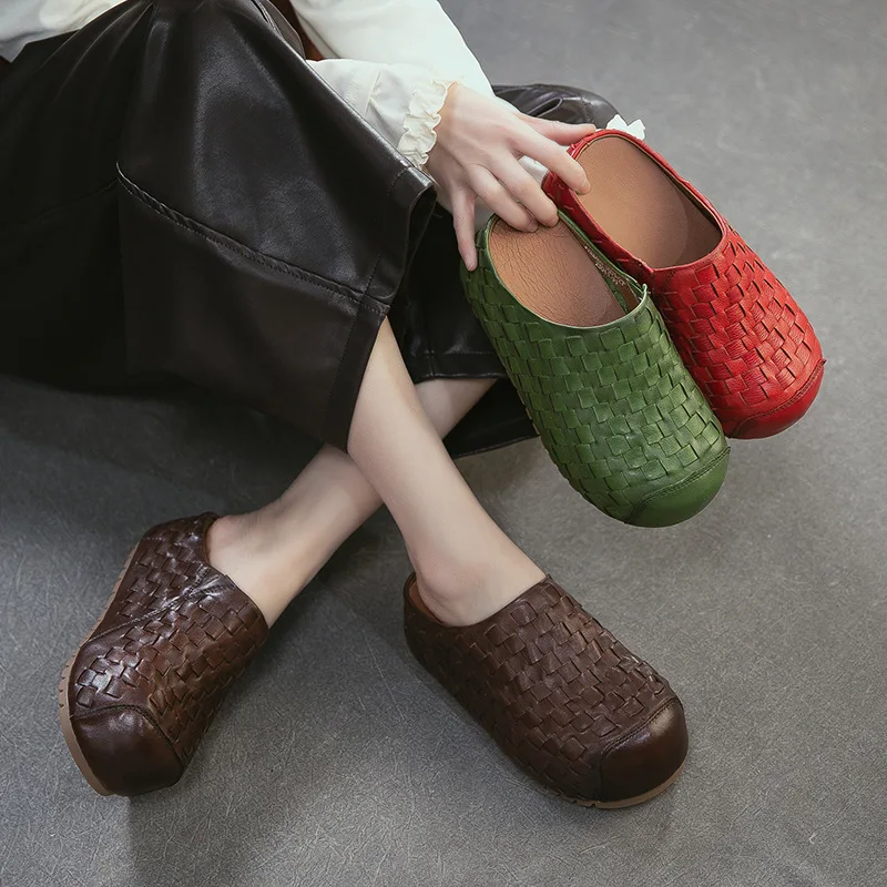 

Top Layer Cowhide Head Cover Half-toe Summer Spring Women's Outerwear Boken Platform 6cm High-heeled Lazy Shoes
