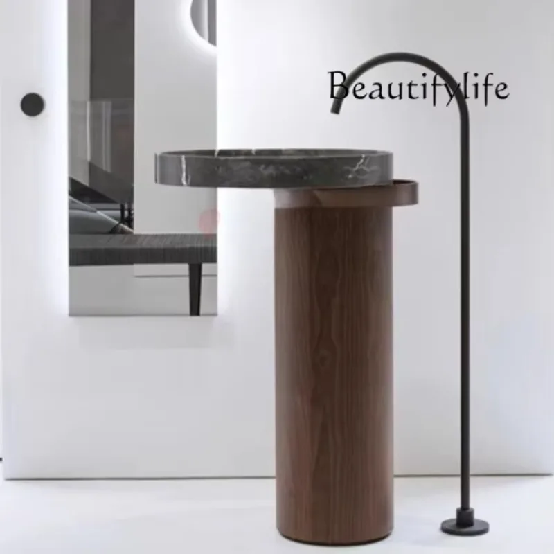 X Medieval Retro Style Black Marble Floor-to-ceiling Bed And Breakfast Club Wash Hands And Face Column Basin