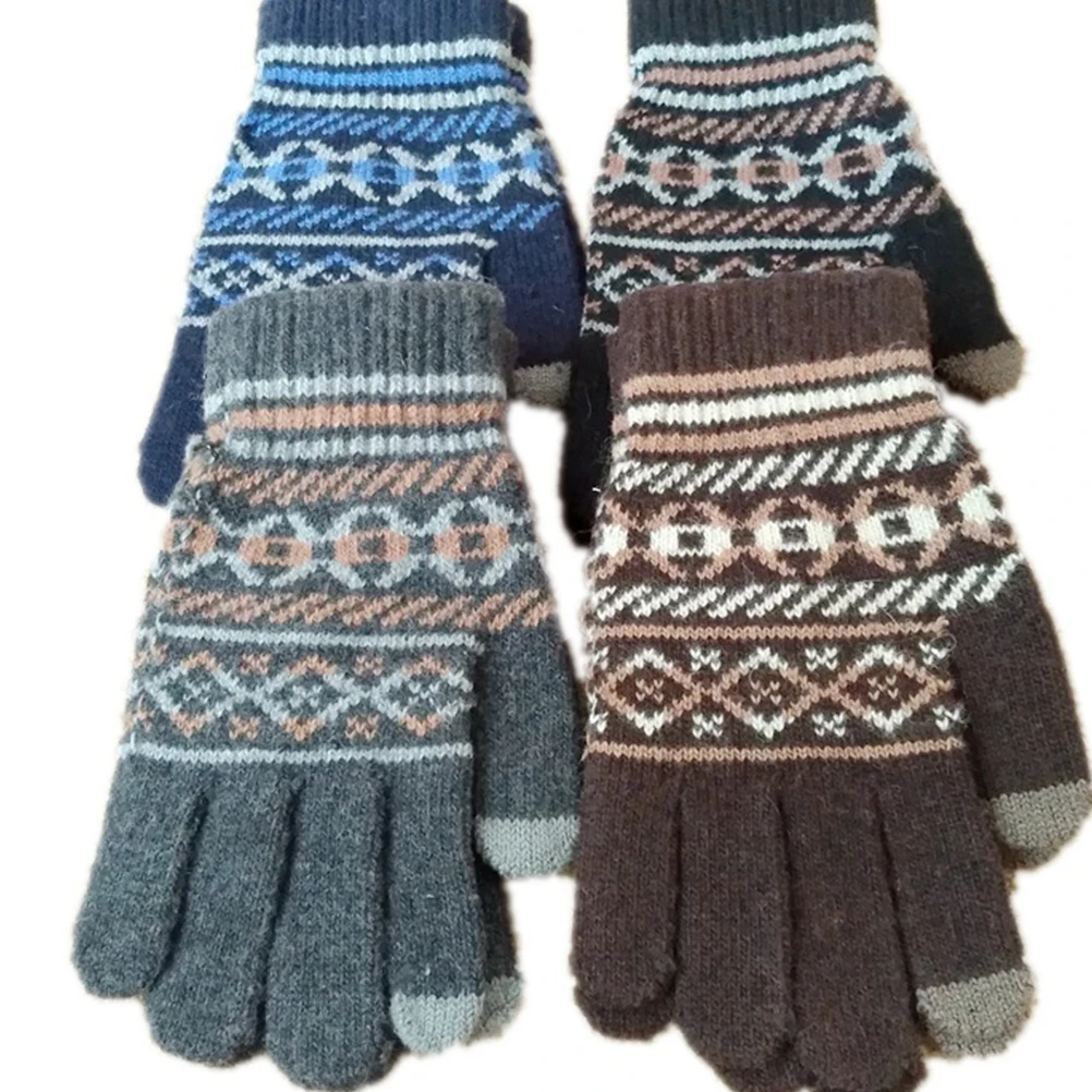 

1Pair Men's Thick Knitted Woolen Yarn Gloves Warm Full Finger Touchscreen Outdoor Winter Accessories Woolen Yarn Gloves