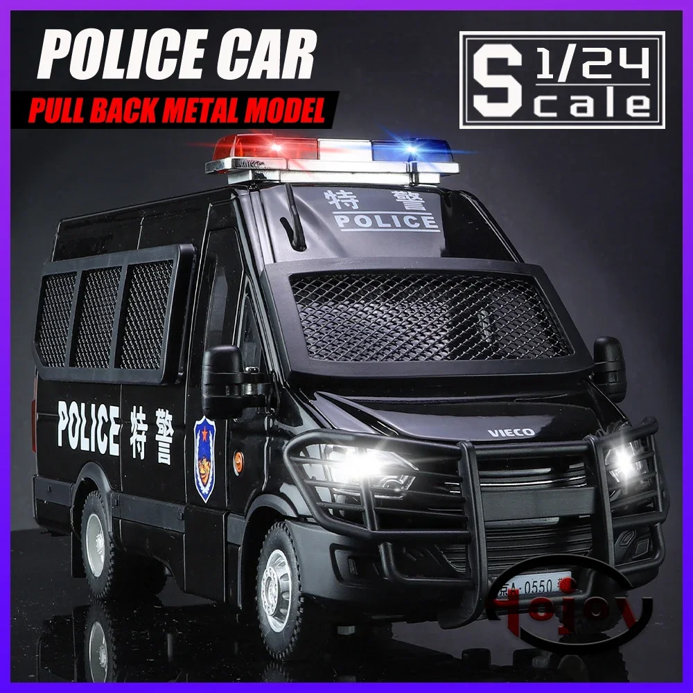 

Metal Cars Toys Scale 1/24 IVECO Police Car Diecast Alloy Car Model Gift for Boys Children Kids Toy Vehicles Sound and Light