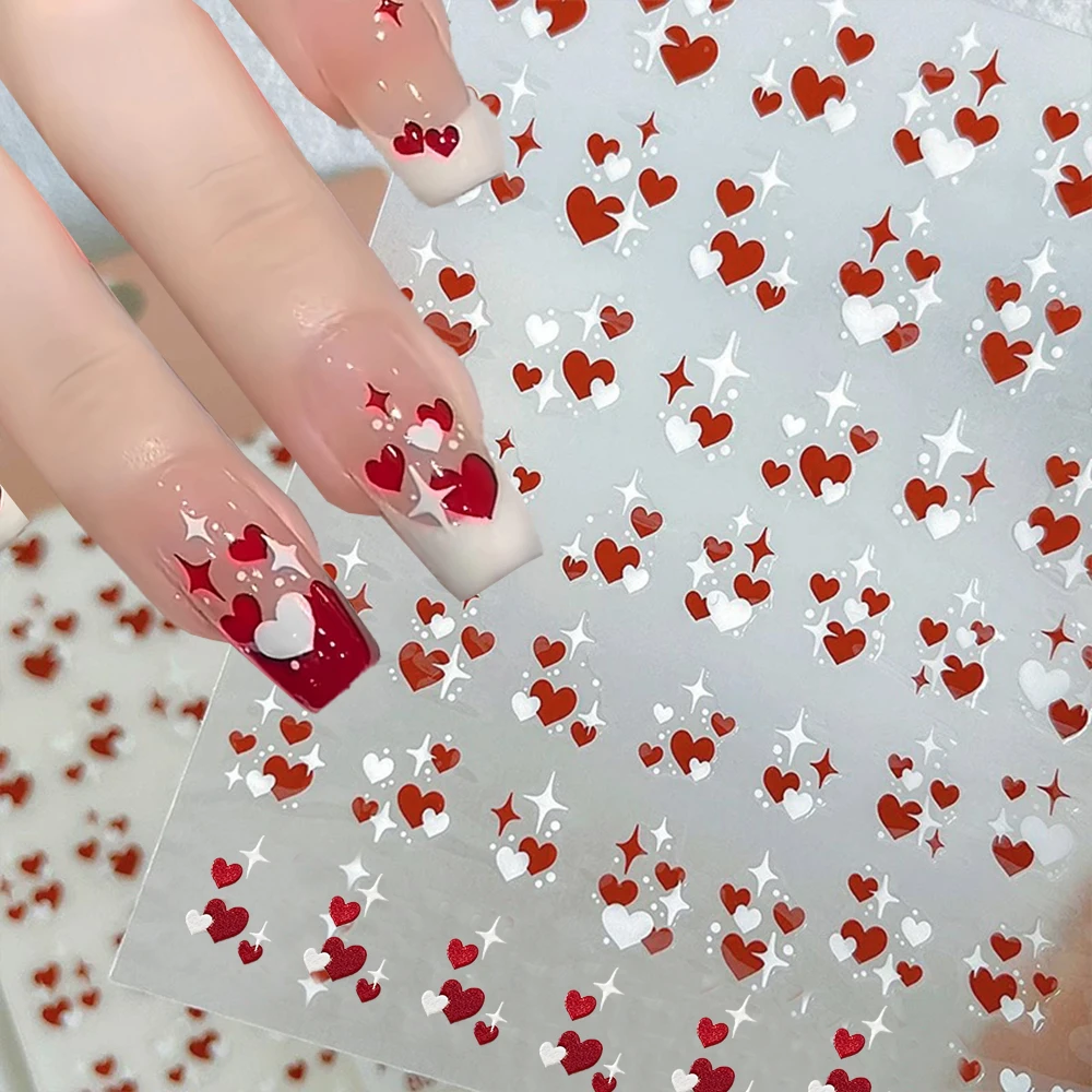 5D Embossed Heart Love Nail Art Sticker Rmantic Valentine's Day Starlight Heart Nail Decals Y2k Sweet Love Manicure Stickers*&#-