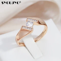 SYOUJYO Square Cubic Zircon Rings For Women 585 Gold Color Luxury Trendy Jewelry