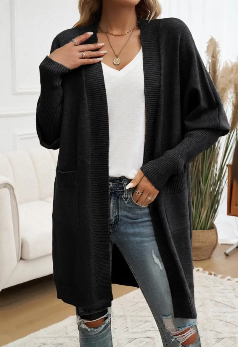 

Korean Style Lazy Style Women's Knitted Jacket Autumn Bat Sleeve Temperament Loose Long Wool Sweater Solid Color Sports Jacket