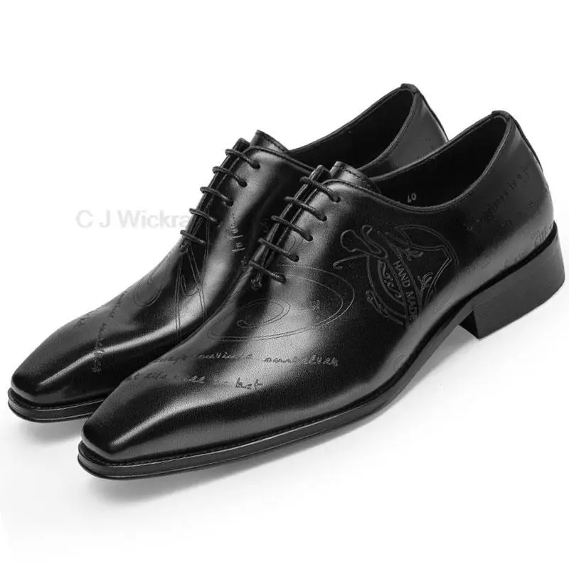 HKDQ Handmade Mens Oxford Shoes Genuine Leather Engraving Men\'s Dress Shoes Classic Business Black Brown Formal Shoes For Men