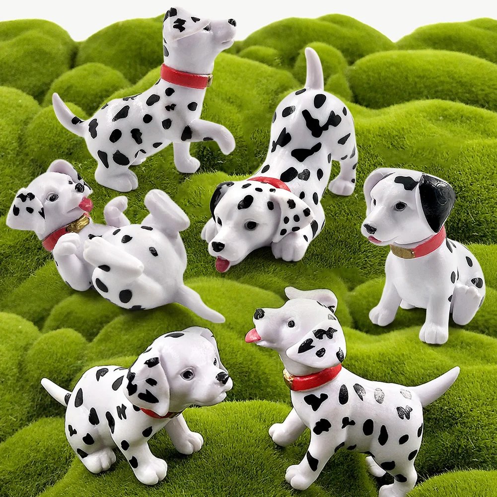 6pcs Big Spot Dog Dalmatian Puppy Figurine Cartoon Animal Model Home Decor Miniature Fairy Garden Decoration Accessories Modern