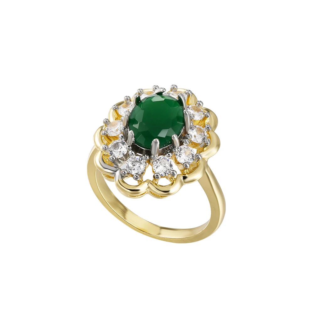 Green main stone inlaid earrings ring copper plated 14K gold fashion jewelry luxury festival gift set exquisite gift set view 6