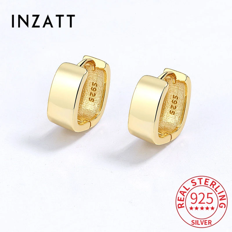 INZATT Real 925 Sterling Silver 18K Geometric Round Hoop Earrings For Fashion Women Classic Fine Jewelry Minimalist  Accessories