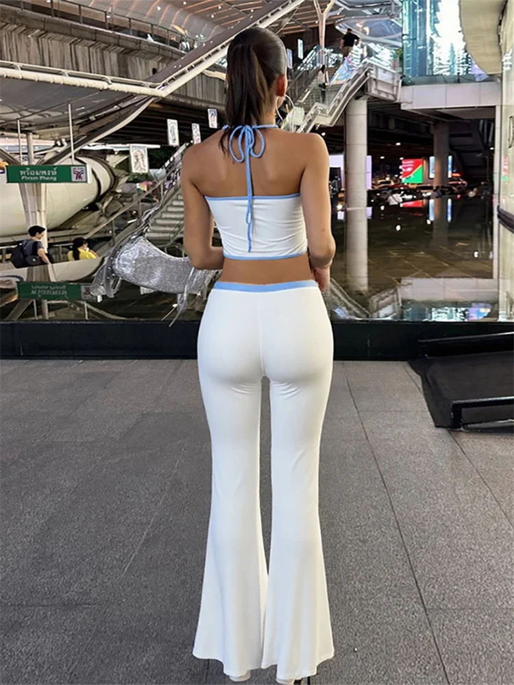 

Cutenew Summer Street 2 Piece Women Coordinate Outfits Halter Lace Up Tanks+Sequins High Waist Slim Pants Female Trend New Sets