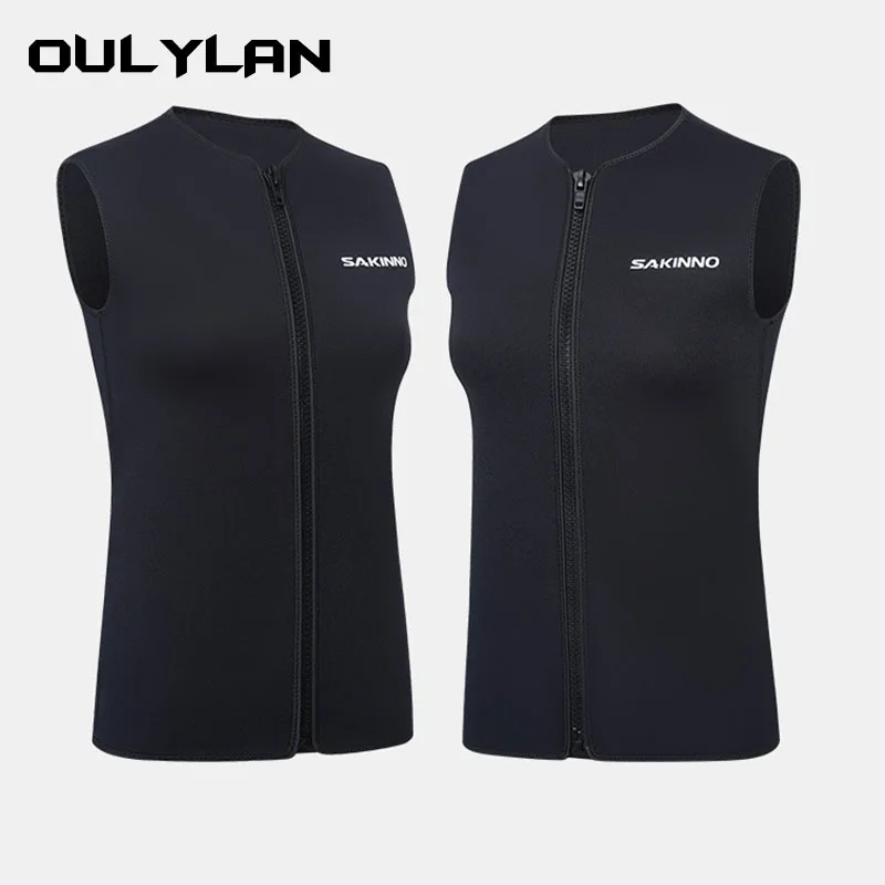 Oulylan Vest Jacket Sleeveless Full Zipper Sunscreen 3MM Neoprene Wetsuit Warm Wetsuits Top Mens for Cold Water Diving Surfing