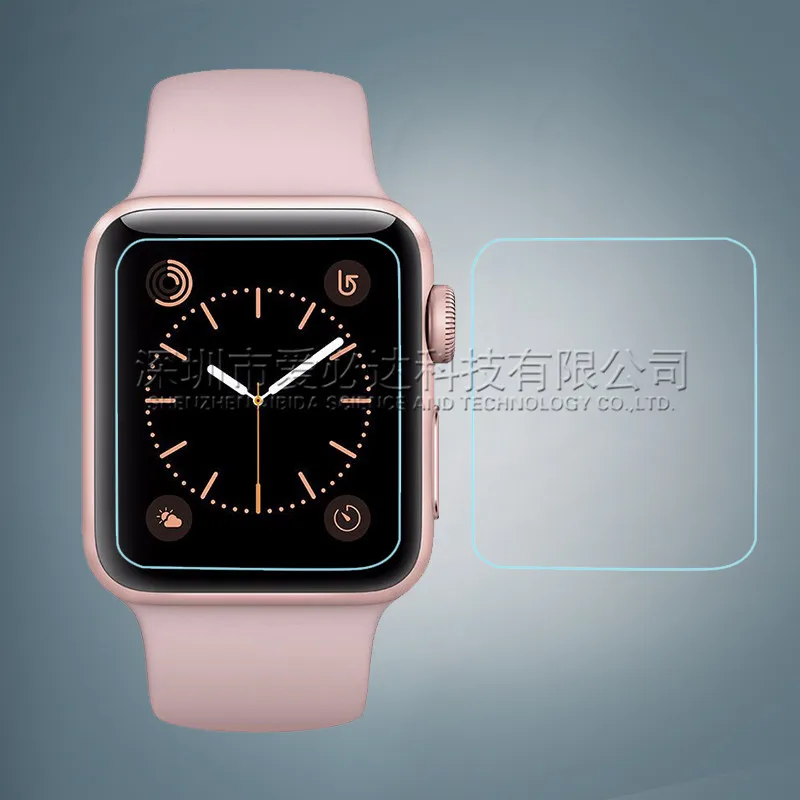 Película de vidro temperado para iphone iwatch, película protetora de tela com cobertura total para iphone apple iwatch 38mm 42mm 2 peças