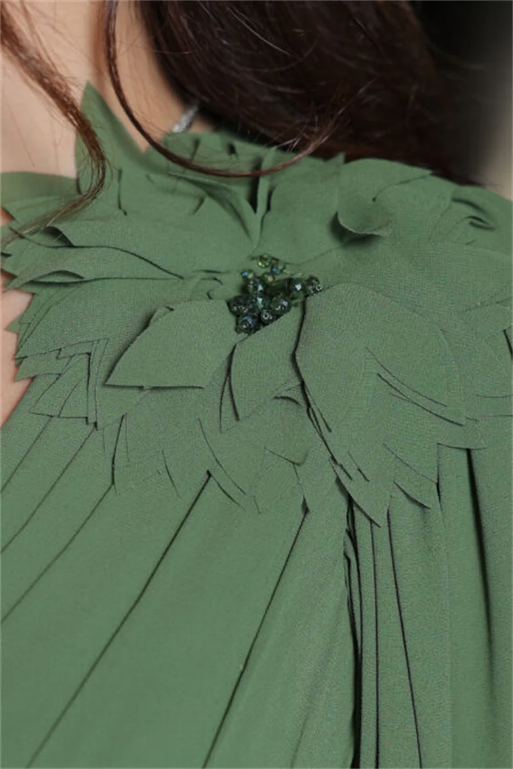 Bella Green Long Sleeve Party Dress V-neck A-line Tiered Ruffle vestidos de fiesta Chiffon Beading Floor-Length 2024فساتين سهرة