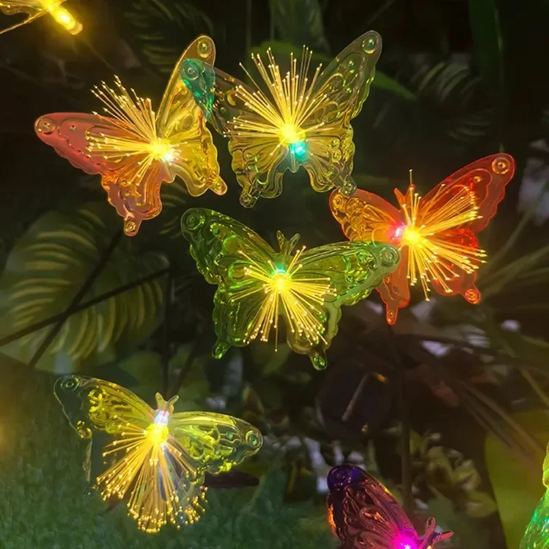 OKAL RED EAST Solar Schmetterling Fiber Optic Blume LED Solar Lichter Outdoor Hochzeit Party Decor Garten Girlande Rasen Lampe für Hof Terrasse Dekor 4