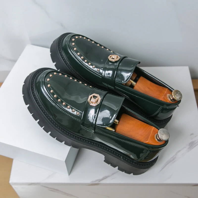 

Men Shoes Business Loafers Black Green Casual Thick-soled Anti-slip High-quality Designer Leather Shoes Social Shoes Sizes 38-46
