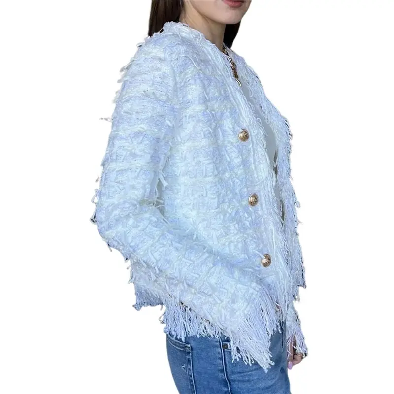 

CYL-Trendy Faux Fur Cardigan For Women: Elegant Fringe Trim & Design For Fall And Winter