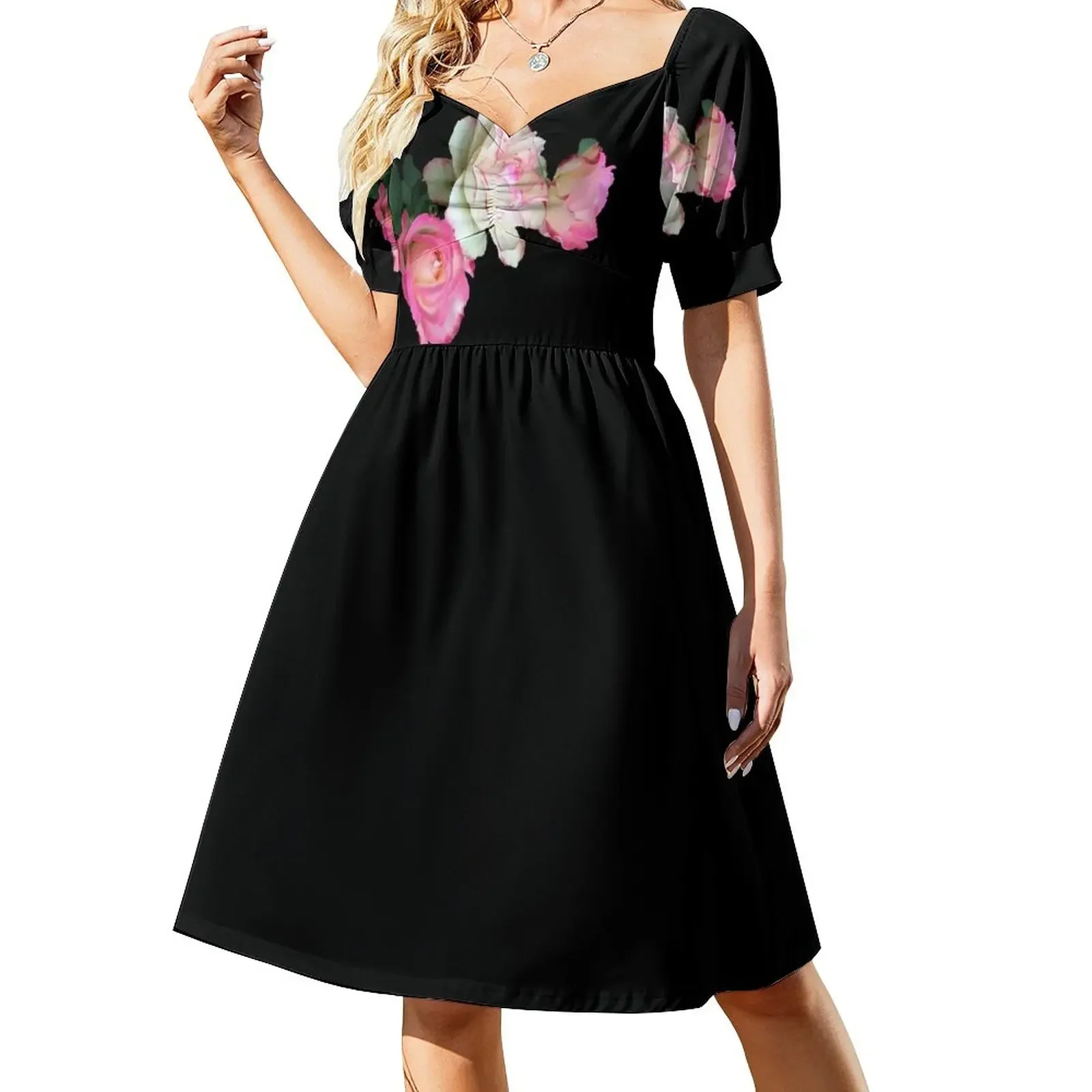 

Three Cherry Parfait Tea Roses Short-Sleeved Dress evening dress ladies summer dress womens 2025