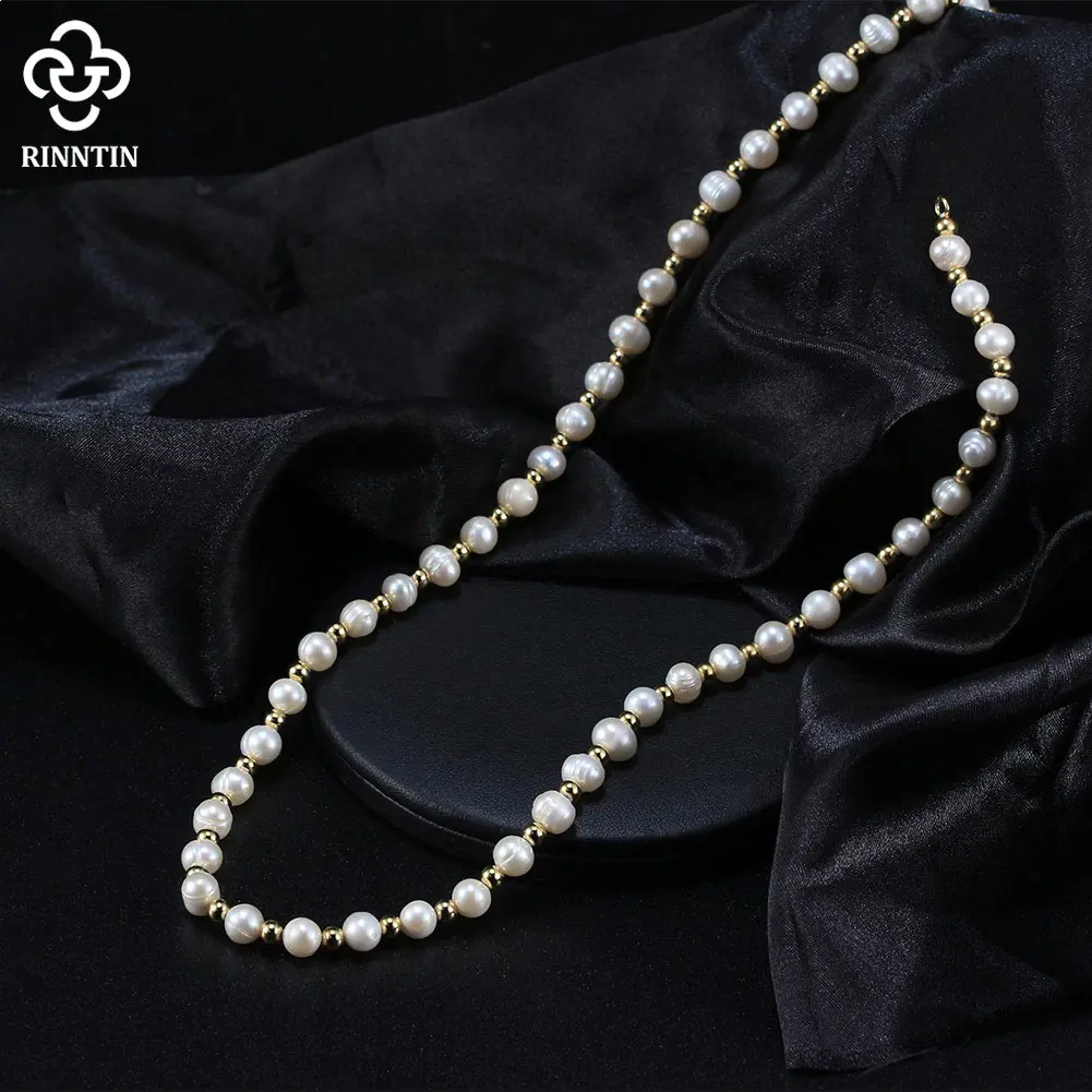 Rinntin Genuine 925 Sterling Silver Pearl Chain Necklace for Men Women Original Trendy Pearl Bead Neck Chain Jewelry NMN09