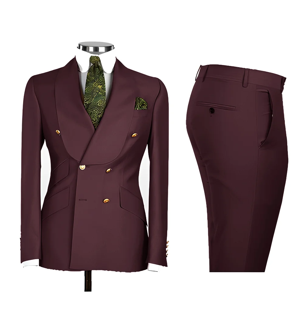 Orange Men's 2-piece Suit Double-breasted Blazer Wedding Groom Tuxedo Tailor-made Outfit XS-5XL Party Dress Male
