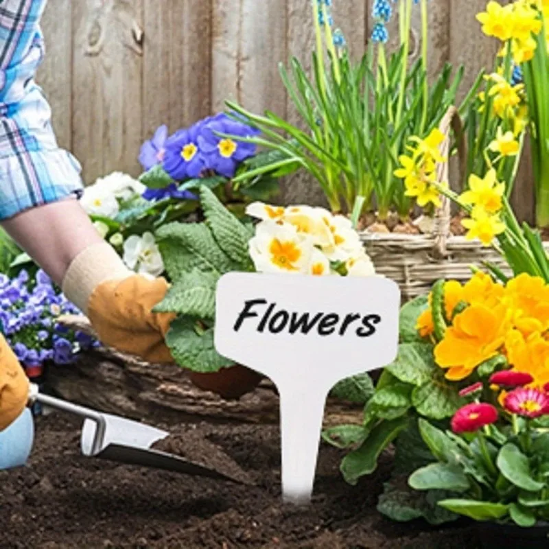 Smooth Writable Surface T-Shape Plant Markers 17 pcs, perfect for Outdoor Garden Marking, White T-Shape Design