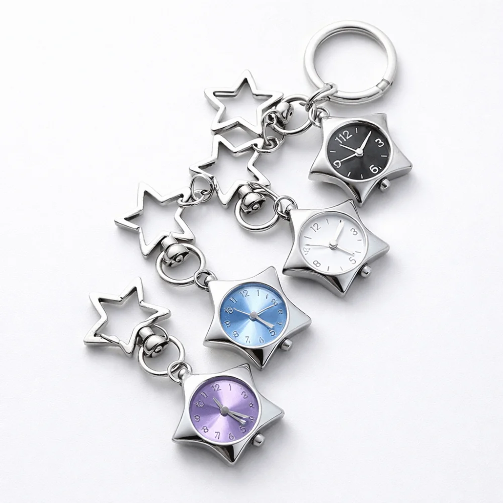 New Metal Pocket Watch Pendant Secure Spring Clip Vintage Star Holder Charm Keyring Star Shaped Keychain Bag