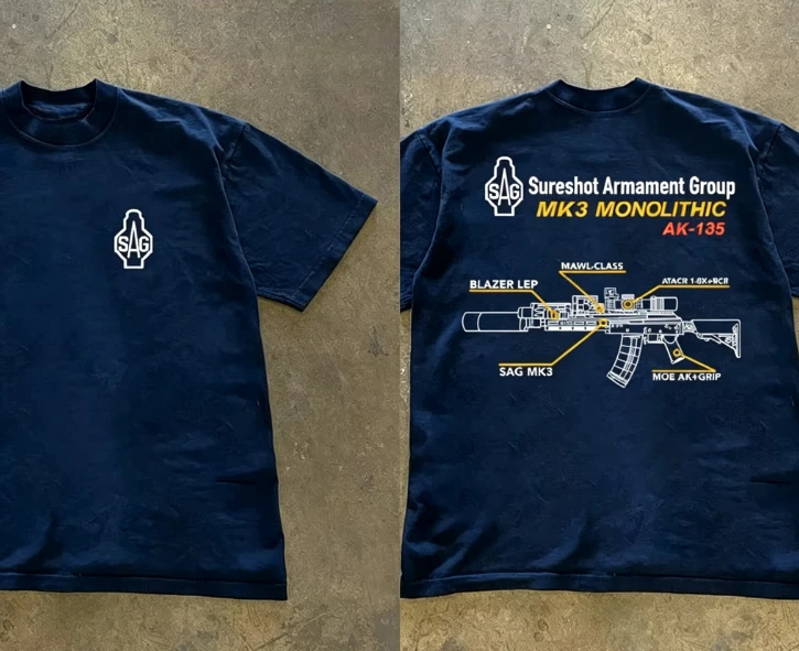 2026Men Tactical AK Diagram T Shirt SAG MK3 Weapon Structure Graphic Tees Military Combat Short Sleeve Cotton T-shirt Streetwear