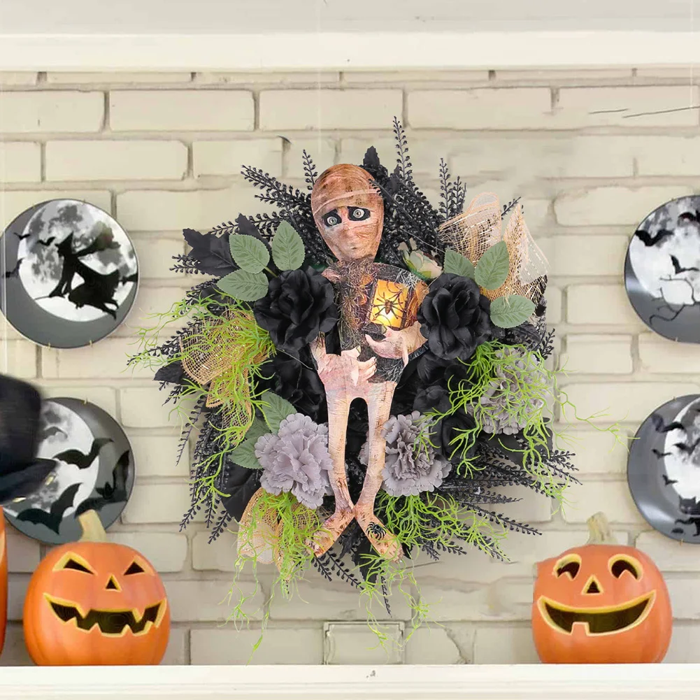 

Halloween Wreath Mummy Welcome Wreath Sign Window Hanging Wreath Door Decor Spooky Halloween Party Home Halloween Decoration
