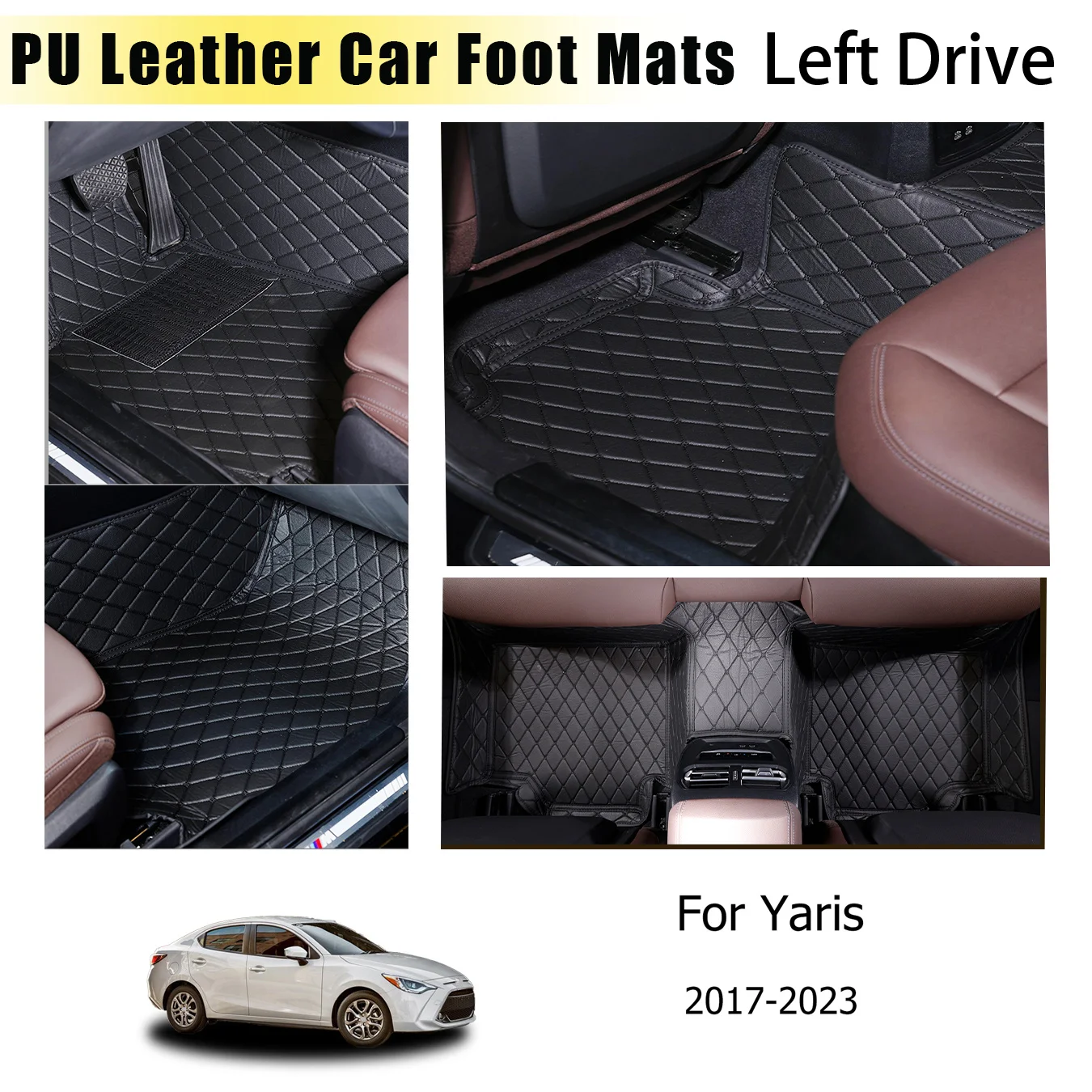 

Car Floor Mats For Yaris For 2017-2023 Waterproof PU Leather Front and Rear Pad Floor Mat Protector Car Set Interior Carpet