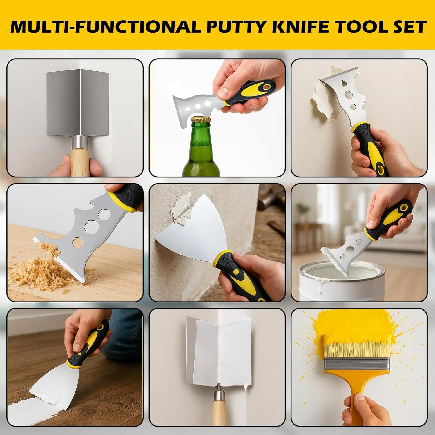 مجموعة سكاكين المعجون المكونة من 18 قطعة، سكين الحوائط الجافة، طقم الحوائط الجافة مع وعاء الطين، سكين ربط 1 بوصة 2 بوصة 3 بوصة 4 بوصة 5 بوصة 6 بوصة، سكاكين تسجيل 7 بوصة 10 بوصة 14 بوصة #6