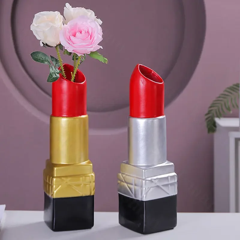 Creative Lipstick Vase Light Luxury Home Resin Embellishments Arts and Crafts Flower Vase Modern Vases Living Room Decoration