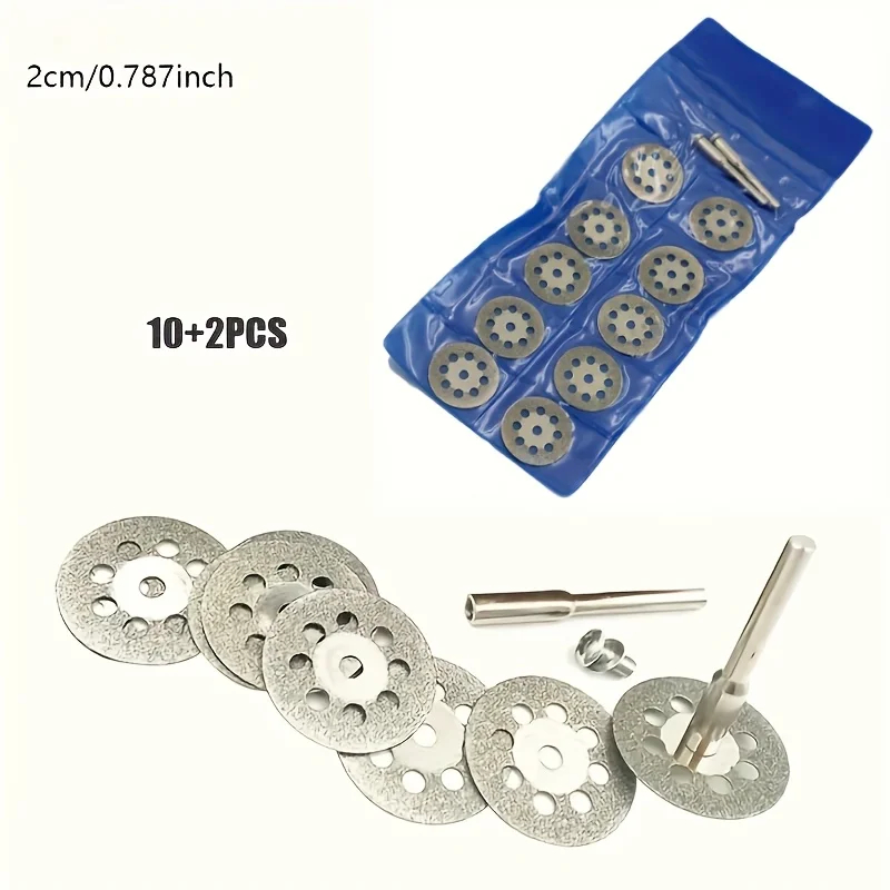 

10Pcs 22mm Mini Sharp Diamond Cut Off Rotary Tool Cutting Disc Disks DIY Tools Accessories For Dremel with 2Pcs rod