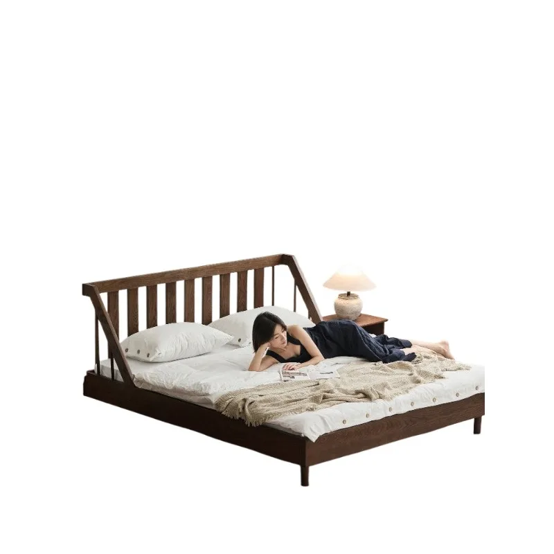 

Кровать из черного ореха 1,5 м x 1,8 м в японском стиле, простая односпальная кровать, средневековая ретро-кровать для главной спальни, двуспальная кровать.