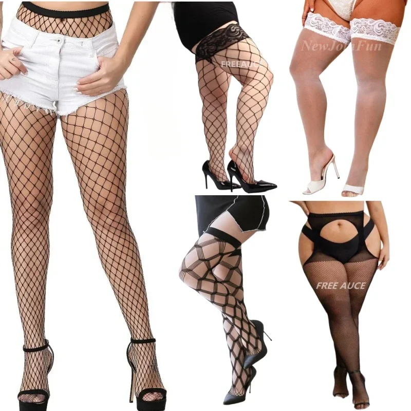 

Women Sexy Fishnet Lace Stockings Plus Size Mesh Thin Sheer Elasticity Stocking Tights